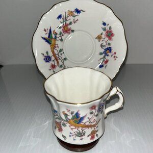 Hammersley Fine Bone China Cup & Saucer, Pheasant Floral England Gold Trim Vint